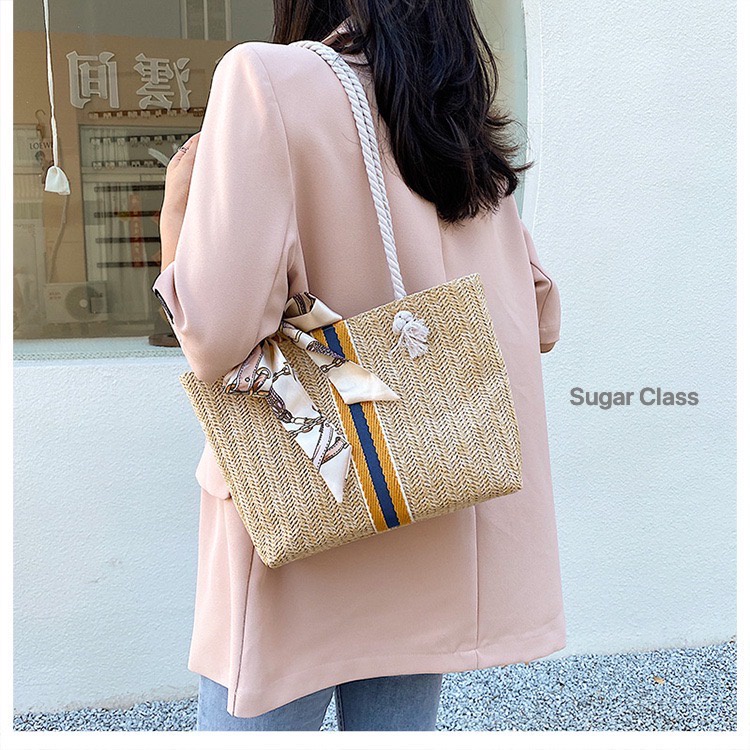 Silk Carf Ribbon Woven Tote Bag High Capacity Beach Bag by SugarClass ...