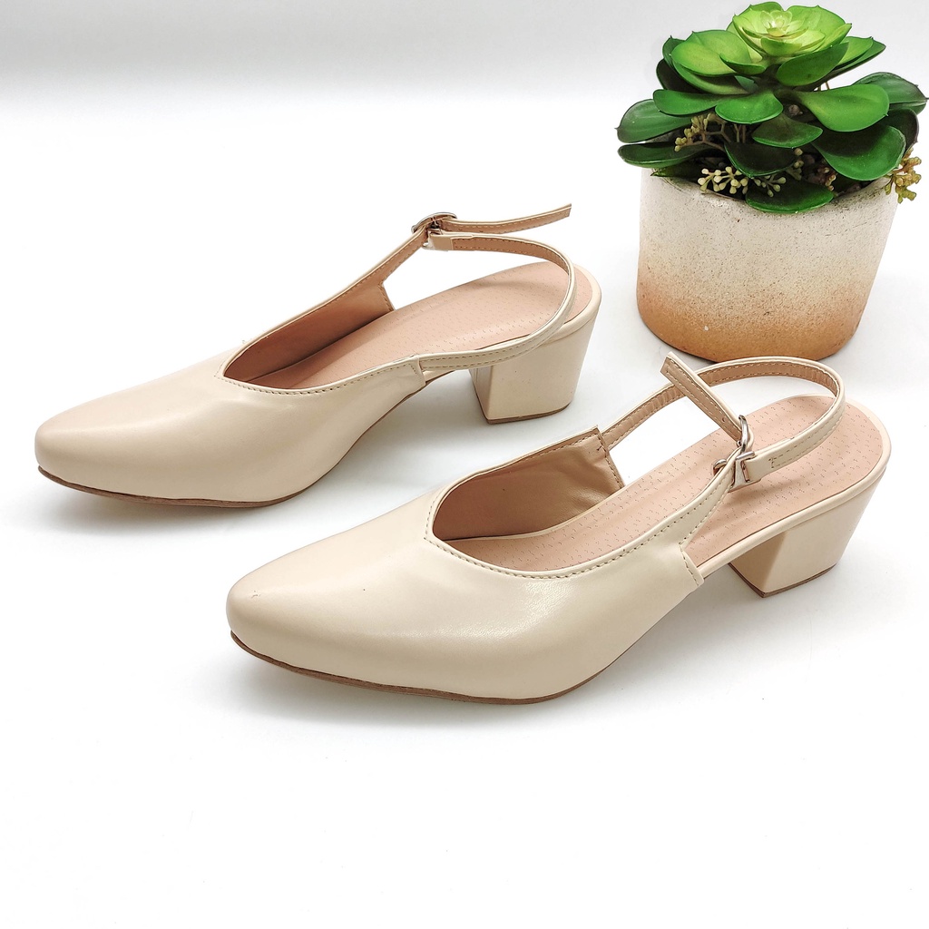 Slingback Inch Closed Toe Block Heels Pointed Toe Heels Women's