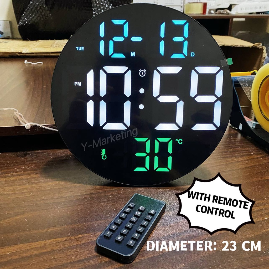 (8010) Round Digital Alarm Clock Can Wall Hang Or Display Stand (White ...