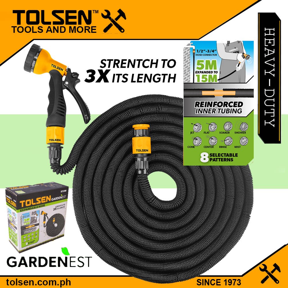 Tolsen Expandable Hose Set 3x Length w/ Reinforced Inner Tubing (5M to ...