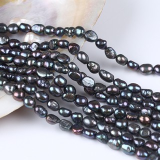 7-8mm Black Baroque Shape Pearl Straight Hole Pearl String Semi 