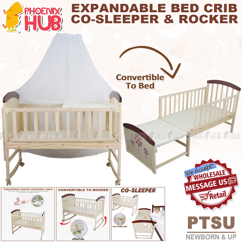 Phoenix Hub Wooden Crib Wooden Shelf Crib Rocker Crib with Mosquito Net