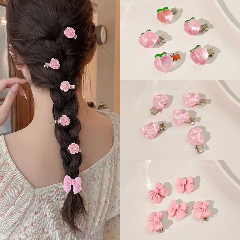 5/10pcs Pink bow Hair Clip set Sweet flower Small Hair pin Hair ...