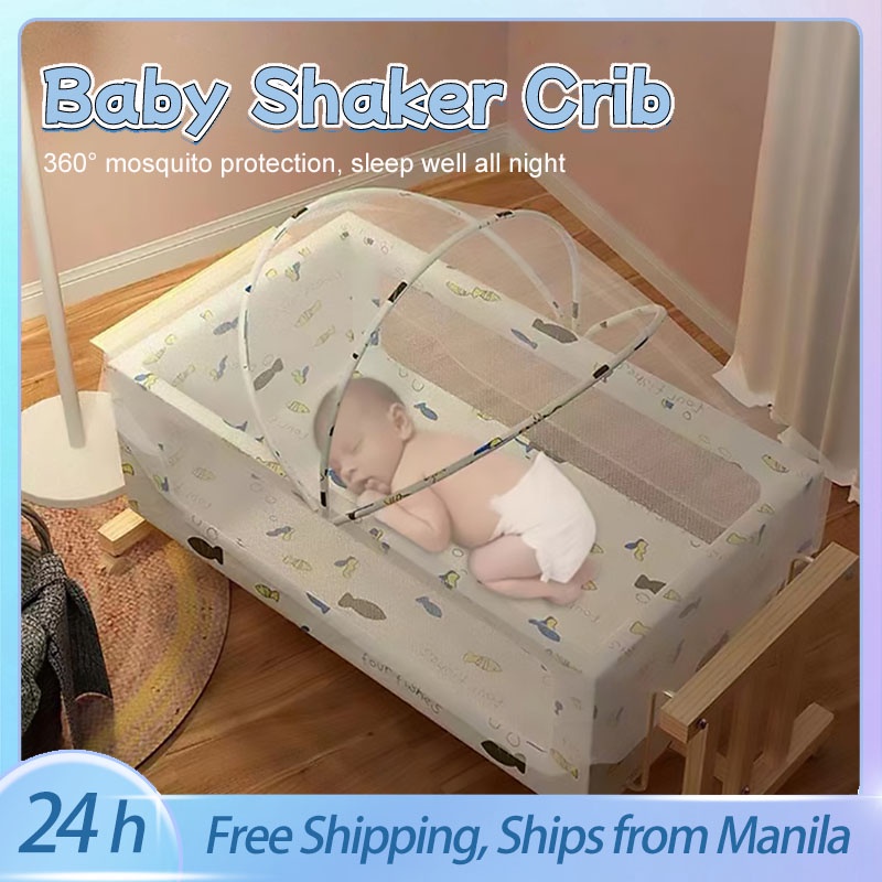 Baby Shaker Crib&Bed Wood Crib Portable Baby Cradle Bed Crib Can Swing