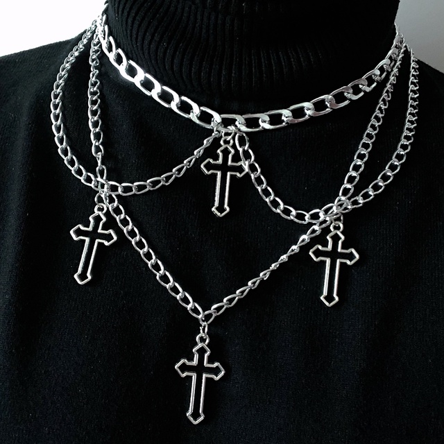 Goth Streetwear Necklaces Gothic Grunge Cross Pendants Women Men Tassel ...