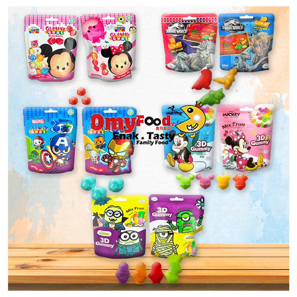 55g 3D/ Cube Gummy [Disney Tsum Tsum/Jurassic World/Marvel/Disney ...