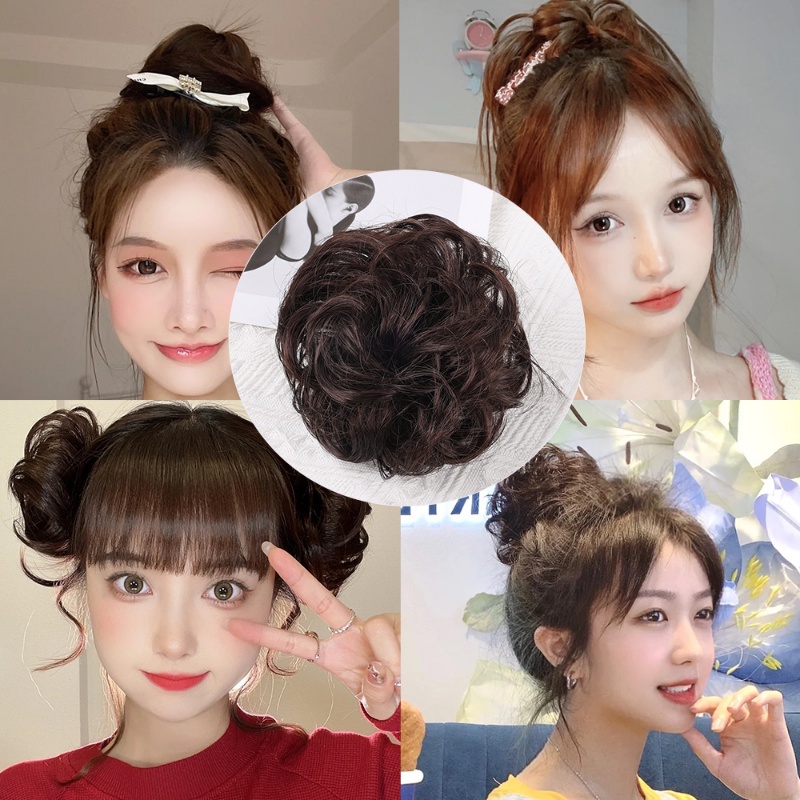 Brown Meatball Head Wig Hair Ties Simulation Curly Hair Fluffy Thick ...