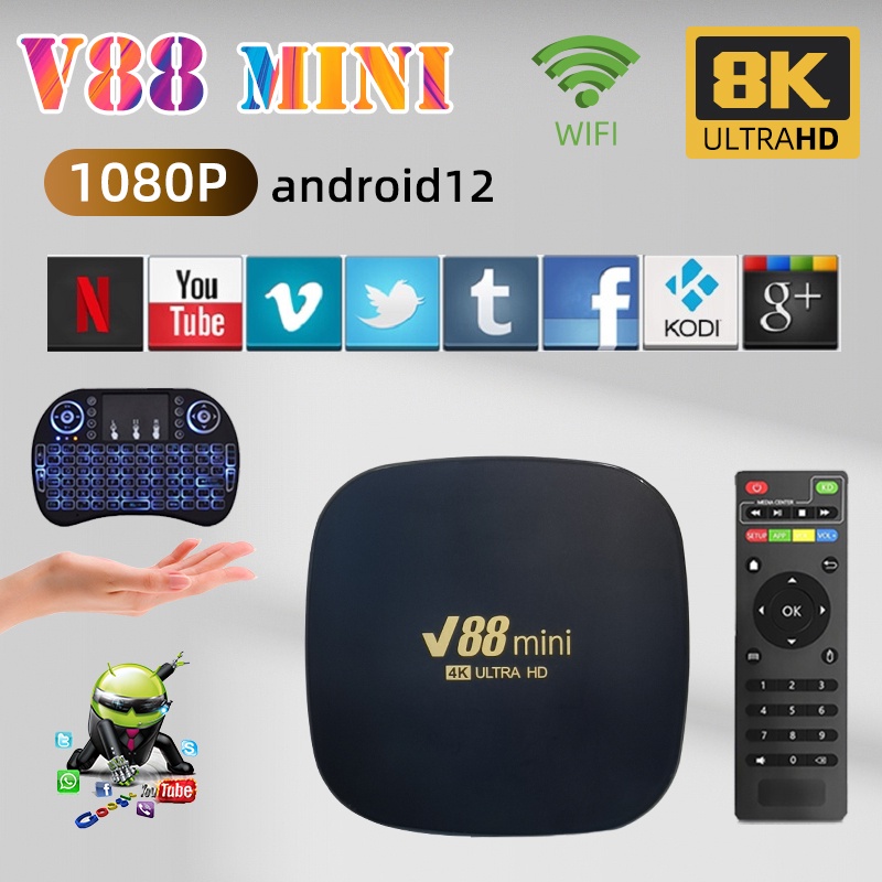 V88 Mini Smart TV Box Android 7.1 H3 Multi Core 2.4G WiFi HDMI 2.0 8K Set  Top Box Smart Home Theater Media Player 8GB+128GB