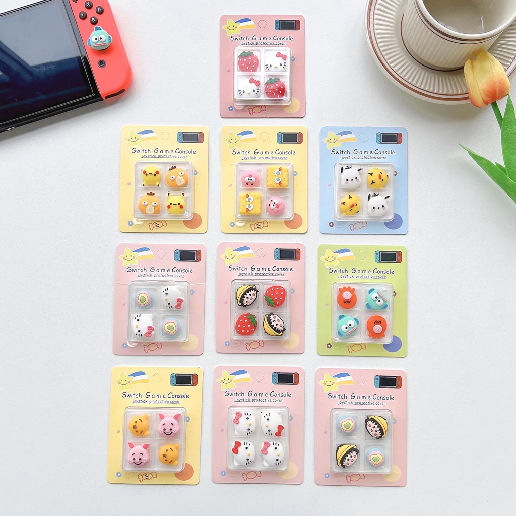 4pcs/set Switch OLED Cute Cartoon Thumb Grip Cap Joycon Controller ...