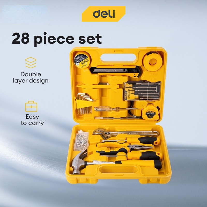 Deli 28Pcs/Set Repairing Tools Set Household Tool Box Set in Hard Case