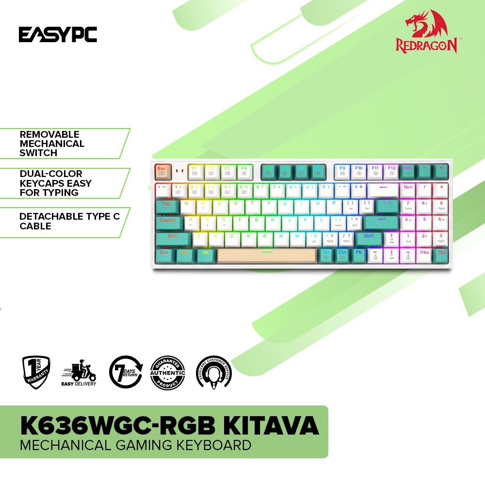 EasyPC | Redragon K636WGC-RGB KITAVA Detachable type C cable Mechanical ...
