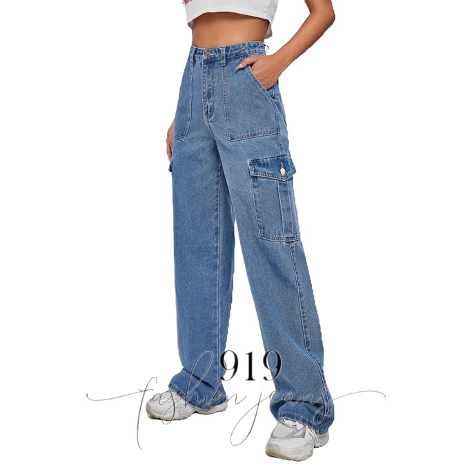 919 Jeans Denim Korean Fashion Jeans High Waist Cargo Pants Wide Leg ...