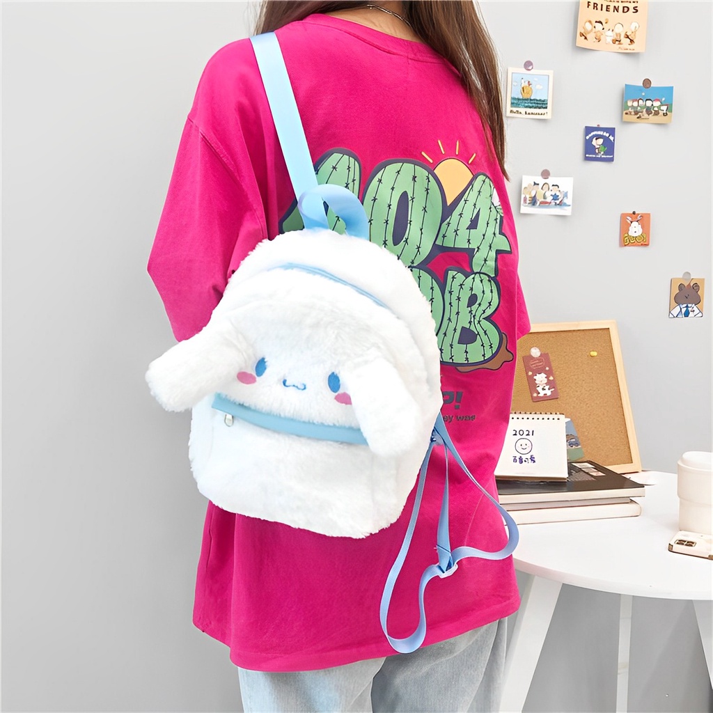 Sanrio Girls Plush Backpack ???? Cinnamoroll Rabbit Cartoon Schoolbag