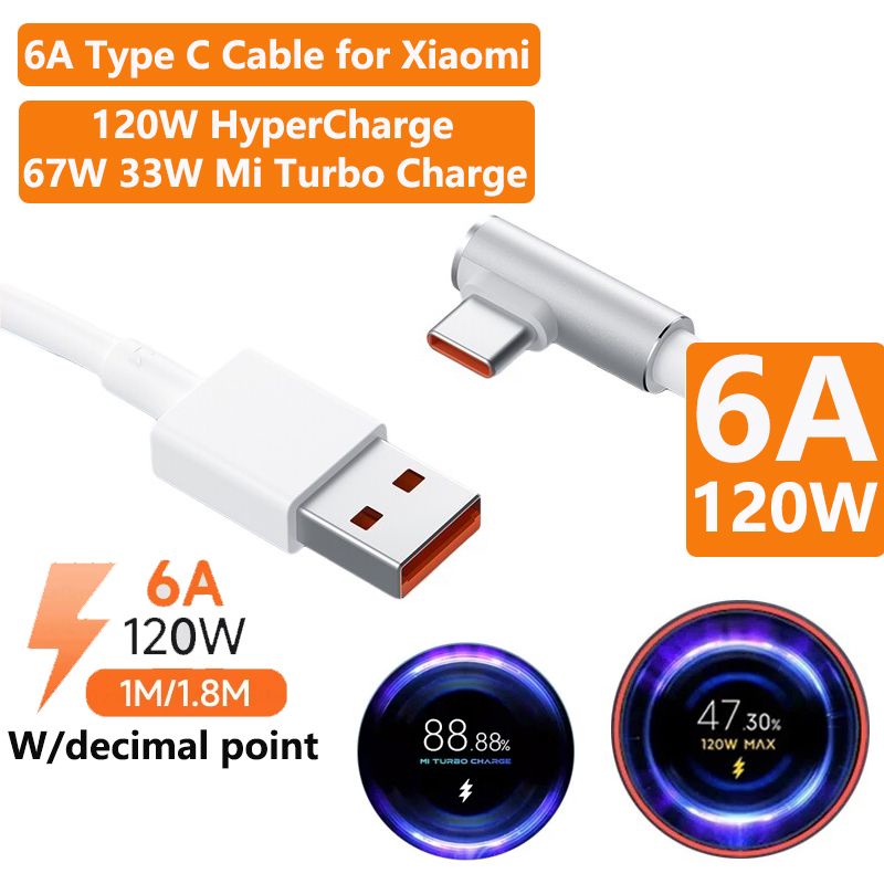 6A 67W 120W Xiaomi USB Type C Cable Hypercharge 33W Turbo Charge Cord ...