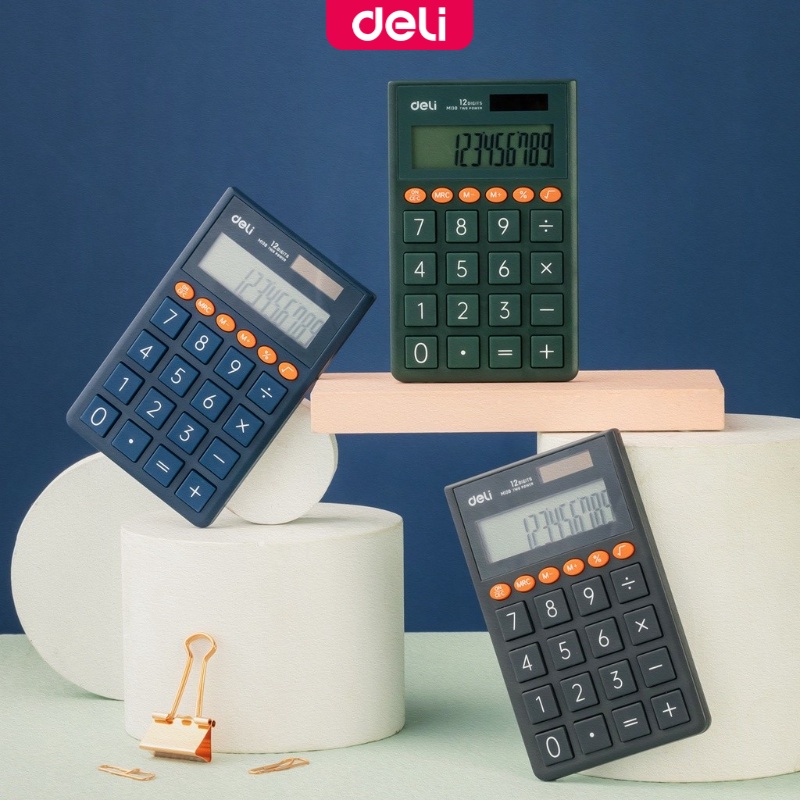 Deli Mini Calculator 12-Didits Portable Mini Calculator Dual Power ...