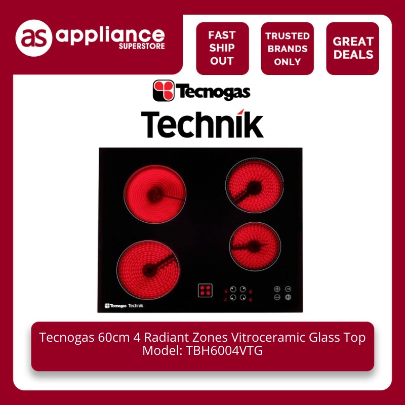 Tecnogas 60cm 4 Radiant Zones Vitroceramic Glass Top TBH6004VTG ...