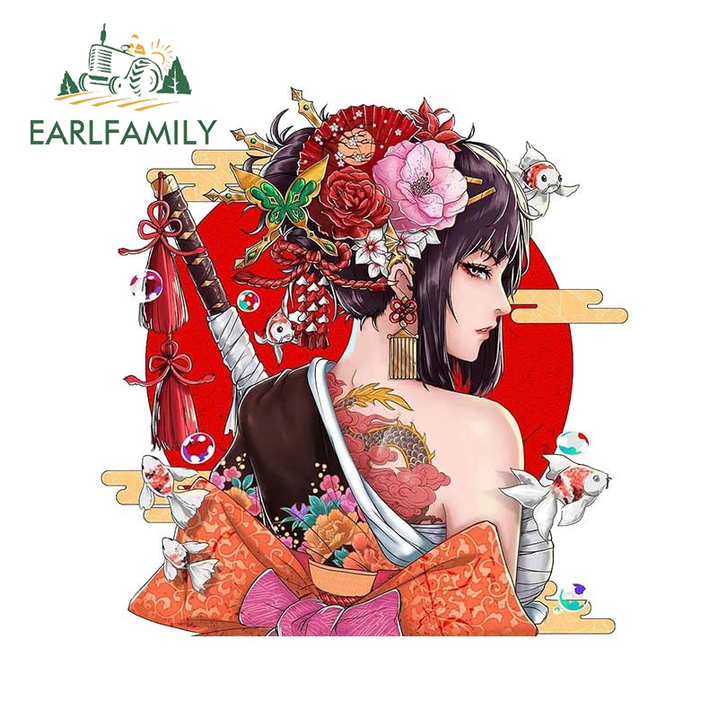 13cm x 12.5cm for Japanese Female Samurai Car Stickers Vinyl Car Wrap ...