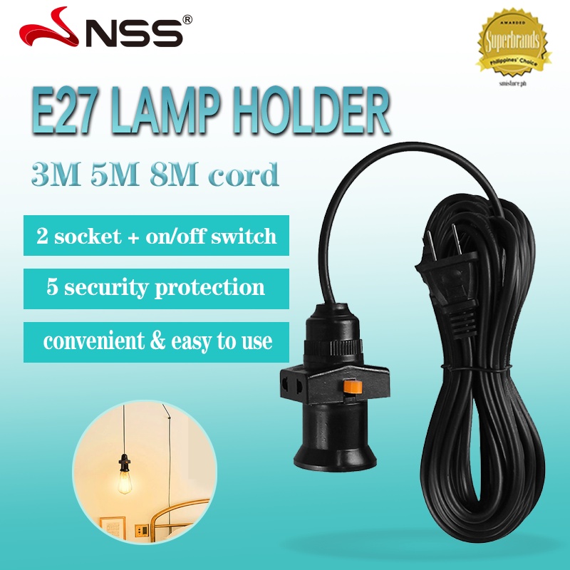 NSS E27 Lamp Bulb Holder With Switch 3M 5M 8M Extension Socket LED