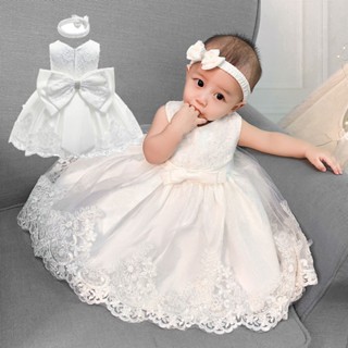 White Dress for Baby Girl Sleeveless Formal Gown with Headband Baby Dress for Girls 0 6 Months Birthday Outfit Newborn Wedding Party Attire Shopee Philippines