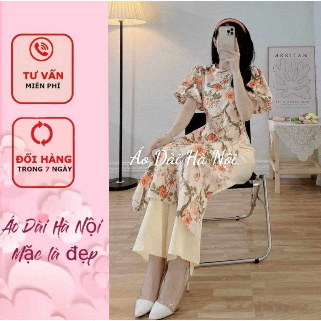 Innovative puffy sleeves ao dai with youthful skin color - Hanoi Ao Dai ...