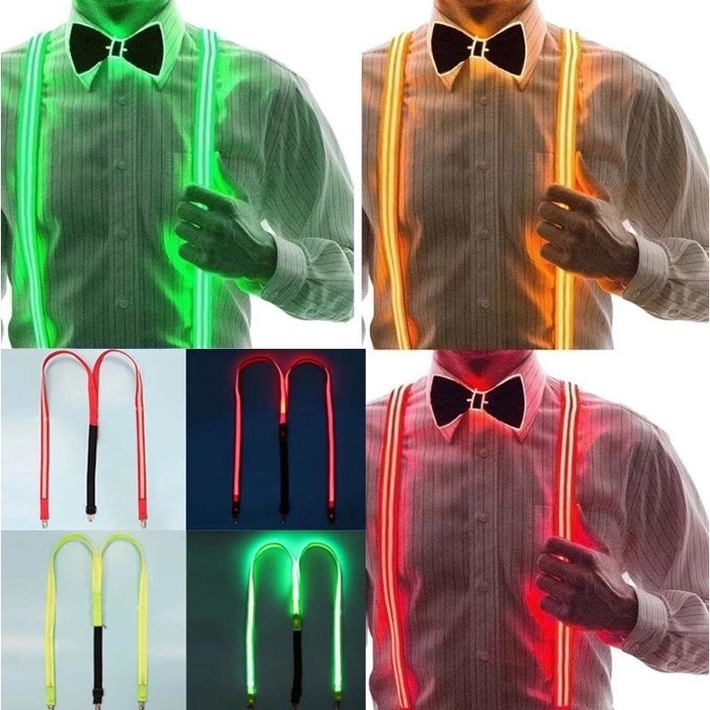 Led Suspenders BowTie Outfit For Men Women Unisex Glow Neon Suspenders ...