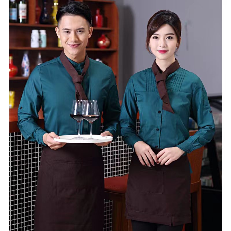 2023 New Restaurant Waiter Shirt Hotel Waitress Tops Long Sleeve Chef  Uniform Large Size Chef Work Clothes Include Necktie