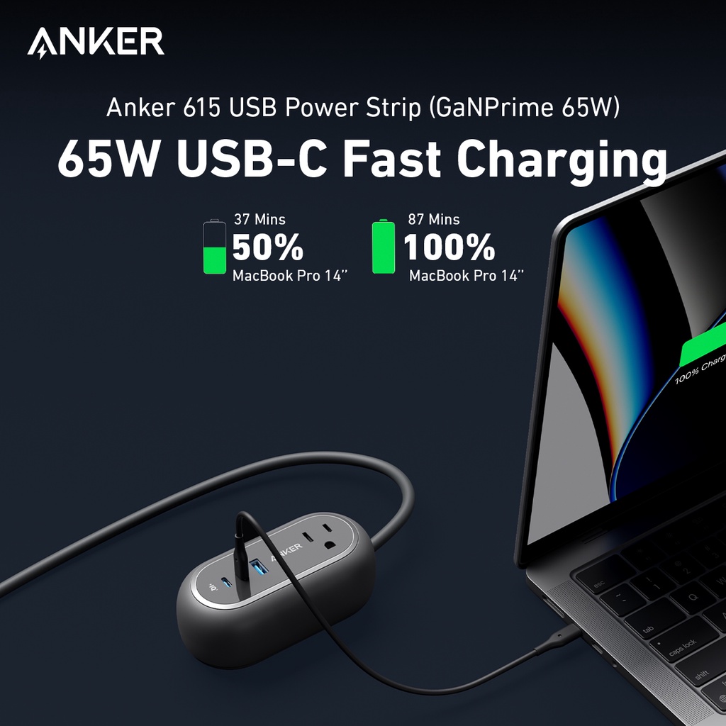 Anker GanPrime 65W Charging Station, 615 USB C 5-in-1 3ft Power