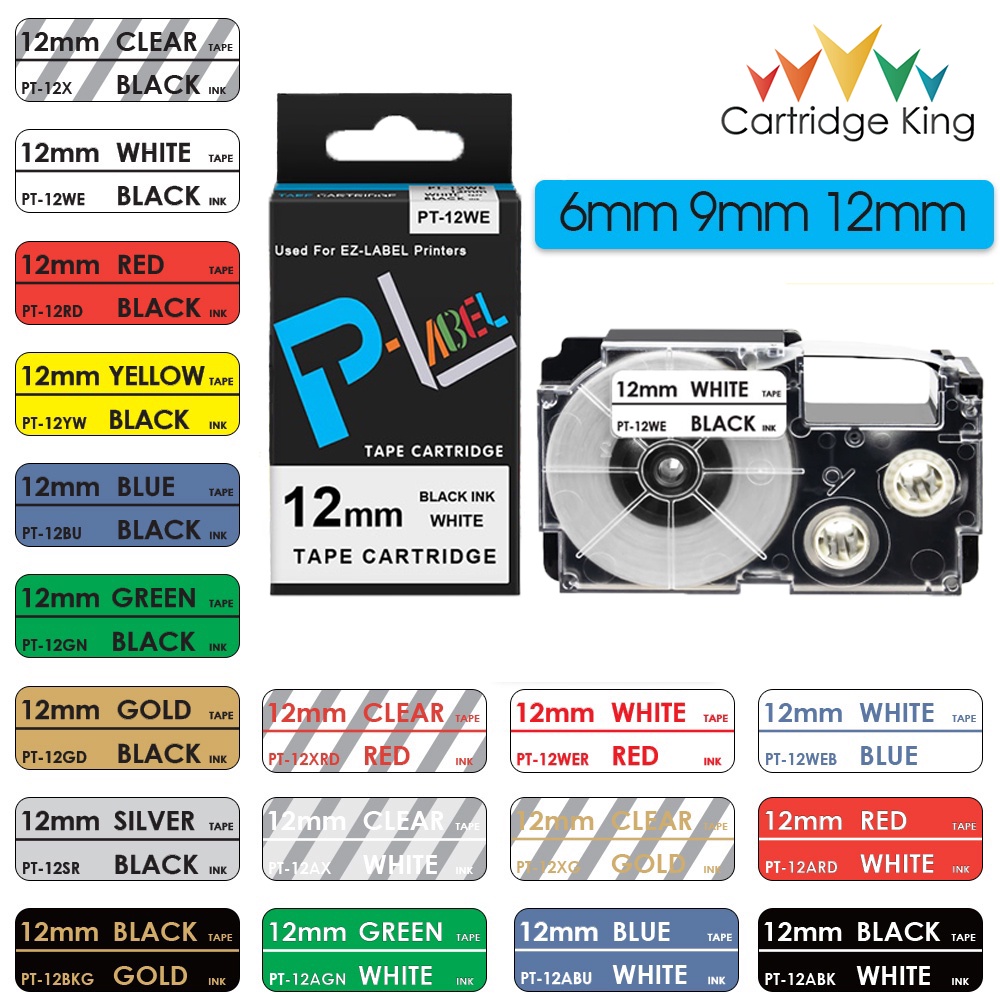 【Ready Stock】6mm 9mm 12mm Compatible Casio Label Tape XR Tape XR12WE XR12X  XR12YW XR9WE XR9X XR6WE for Casio Label Maker Label Machine