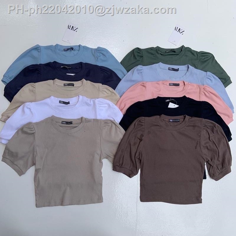 puffed sleeve blouse for women ZARA Jacquard Puff Sleeves Crop Top jEER