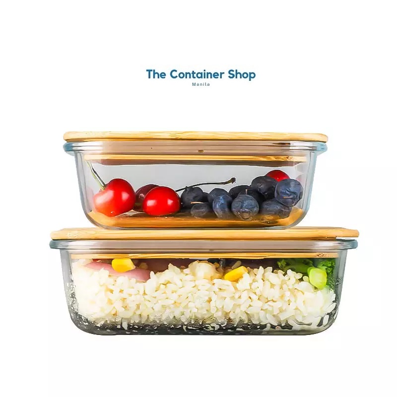 CONTAINER SHOP Rectangular Glass Microwave Bowl with Bamboo Lid