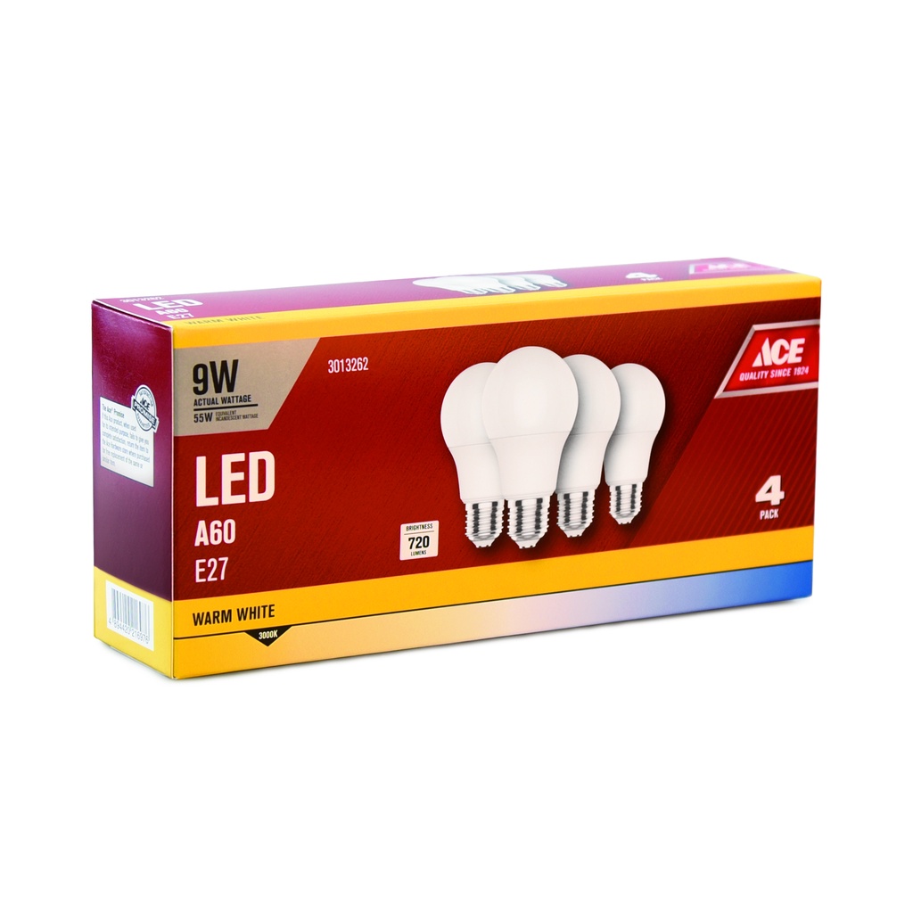 Ace LED Bulb A60 9W E27 3000K WW 4PK | Shopee Philippines