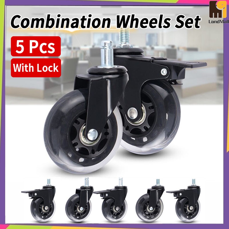[5 Pcs W/Lock ] Computer Chair Wheels Set SWIVEL CHAIR SILENT CASTER