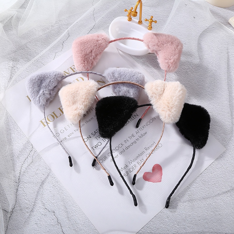 Korea Cute Cat Ear Hair Band Women's Face Wash Plush Hair Clip Simple ...