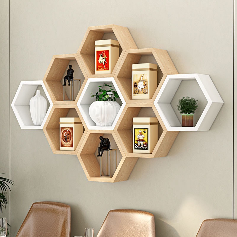 Hexagonal Honeycomb Creative Simple Wall Shelf Lattice Partition Study ...