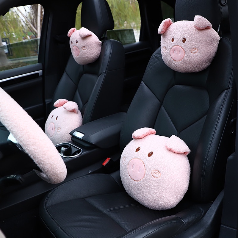 Plush Automotive Headrest Neck Pillow Cartoon Pig Car Back Cushion Lumbar Support Pillow Lambswool Comfortable Car Universal car accessories interior car interior decoration Shopee Philippines