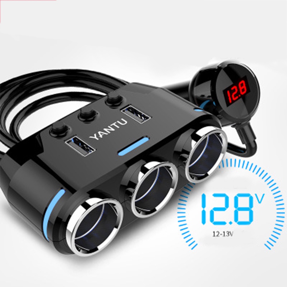 3 Way Auto Car Cigarette Lighter Quick Charge 12-24V Dual USB Charger ...