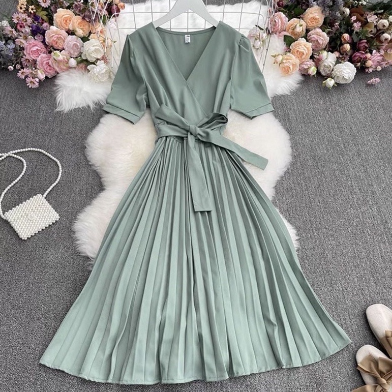 Korean dress lacing plain dress for woman casual dress for women midi ...