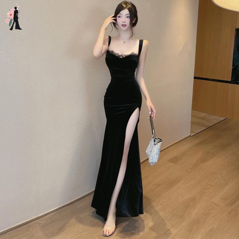 Fitted dress Party Evening Dinner Gown Fall/winter new suspender sexy ...