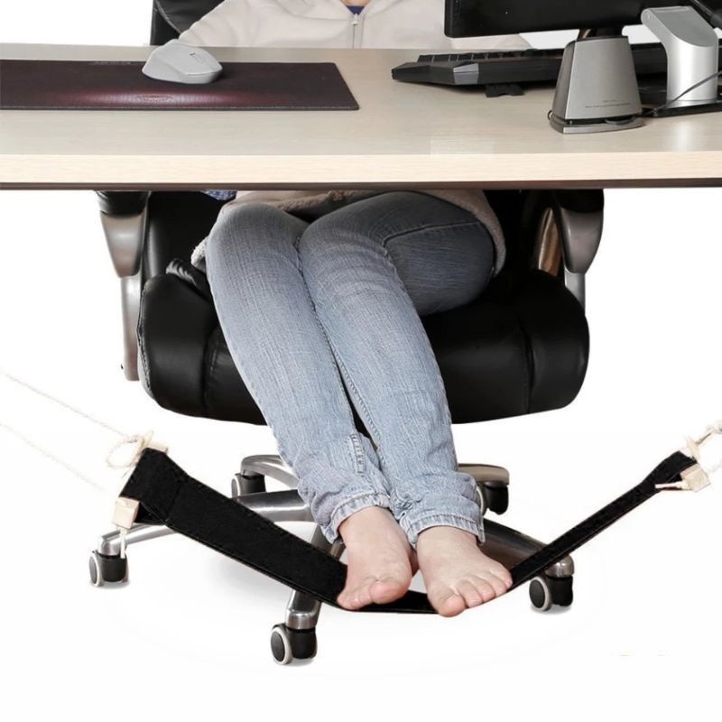 Foot Hammock Under Desk with Metal Hooks Footrest Adjustable Desk Foot Rest Hammock Relaxing for