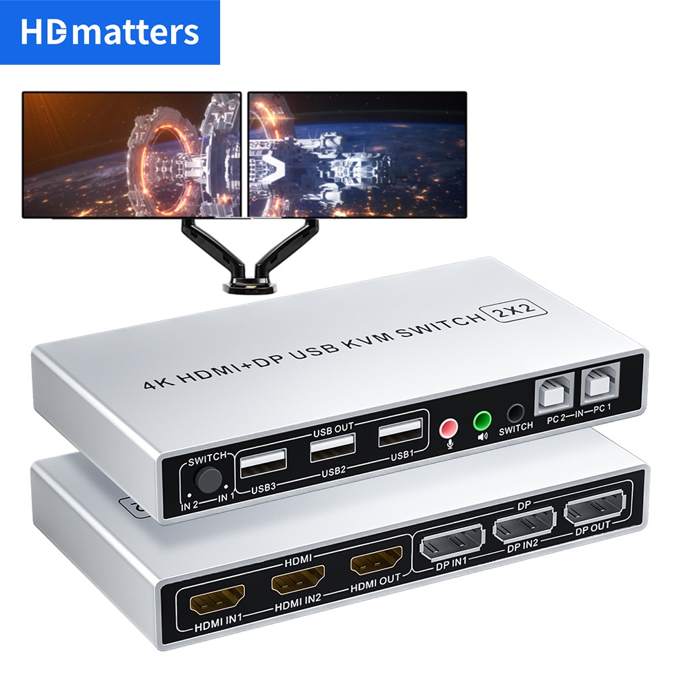 Dual Monitor HDMI DisplayPort KVM Switch 4K 60Hz 2X2 Mixed inputs DP