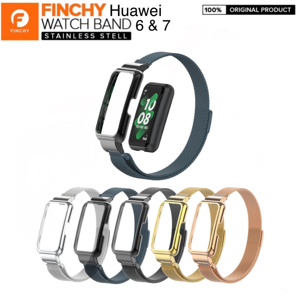 Finchy Stainless Steel Milanese Metal Case Strap for Huawei Band 7 & 6 ...