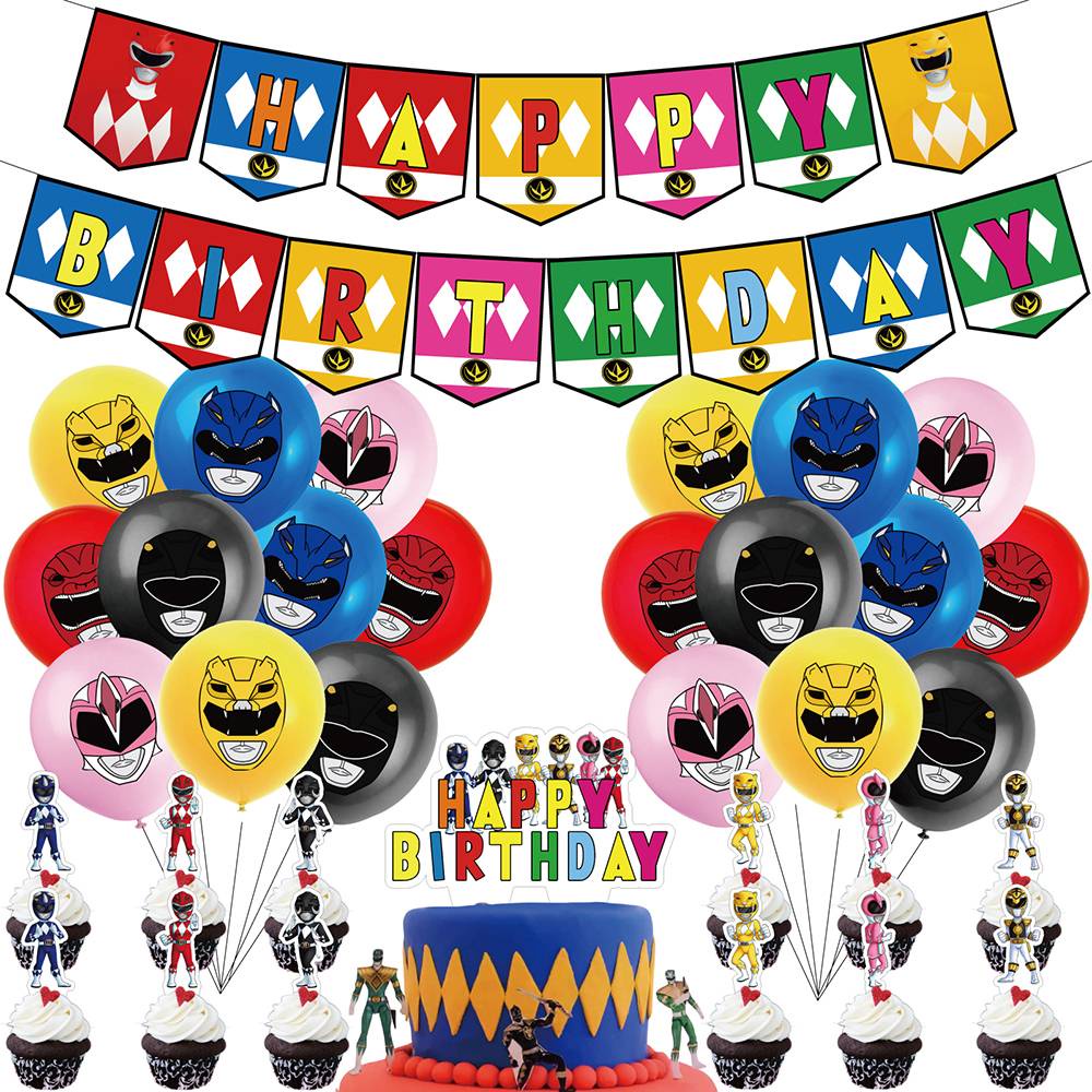 ST2 Power Rangers Theme kids birthday party decorations banner cake ...