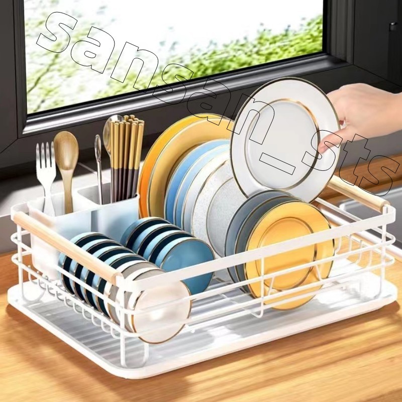 1 LAYER DISH DRAINER WITH DRIP TRAY WOODEN HANDLES WJ2101 | Shopee ...