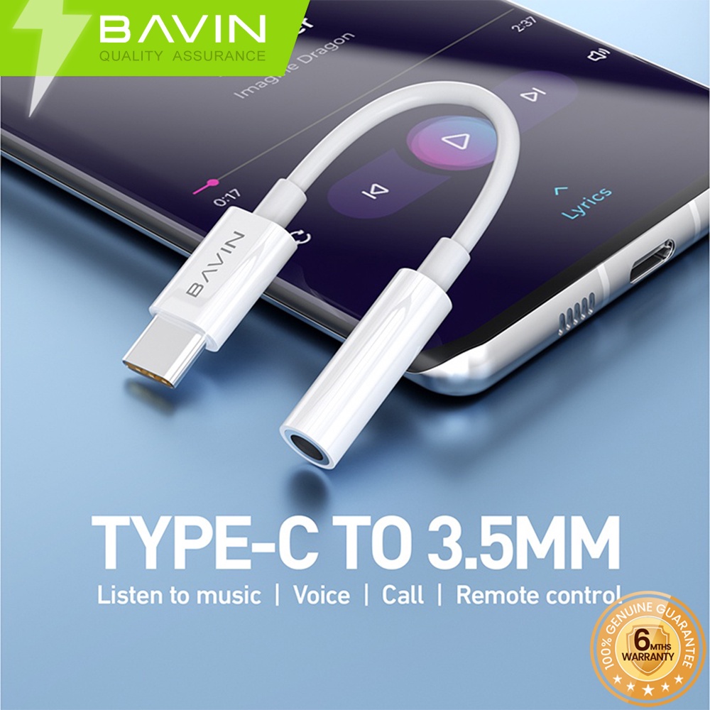 BAVIN AUX33 Headphone Adapter w/ AC Type-C to 3.5mm USB Connector ...
