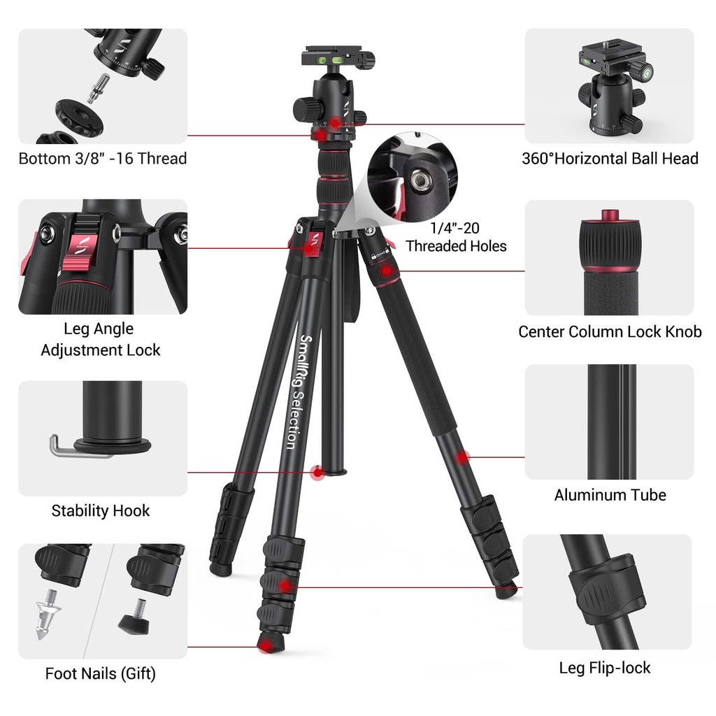 SmallRig Aluminum Mini Tripod 20 In/ 52 Cm Desktop Tripod With 360° Ball Head, Compact Desktop Tripod For DSLR Camera Video Camcorder, Mini Tripod For Camera, Load Up To 13lb/6kg - 4289