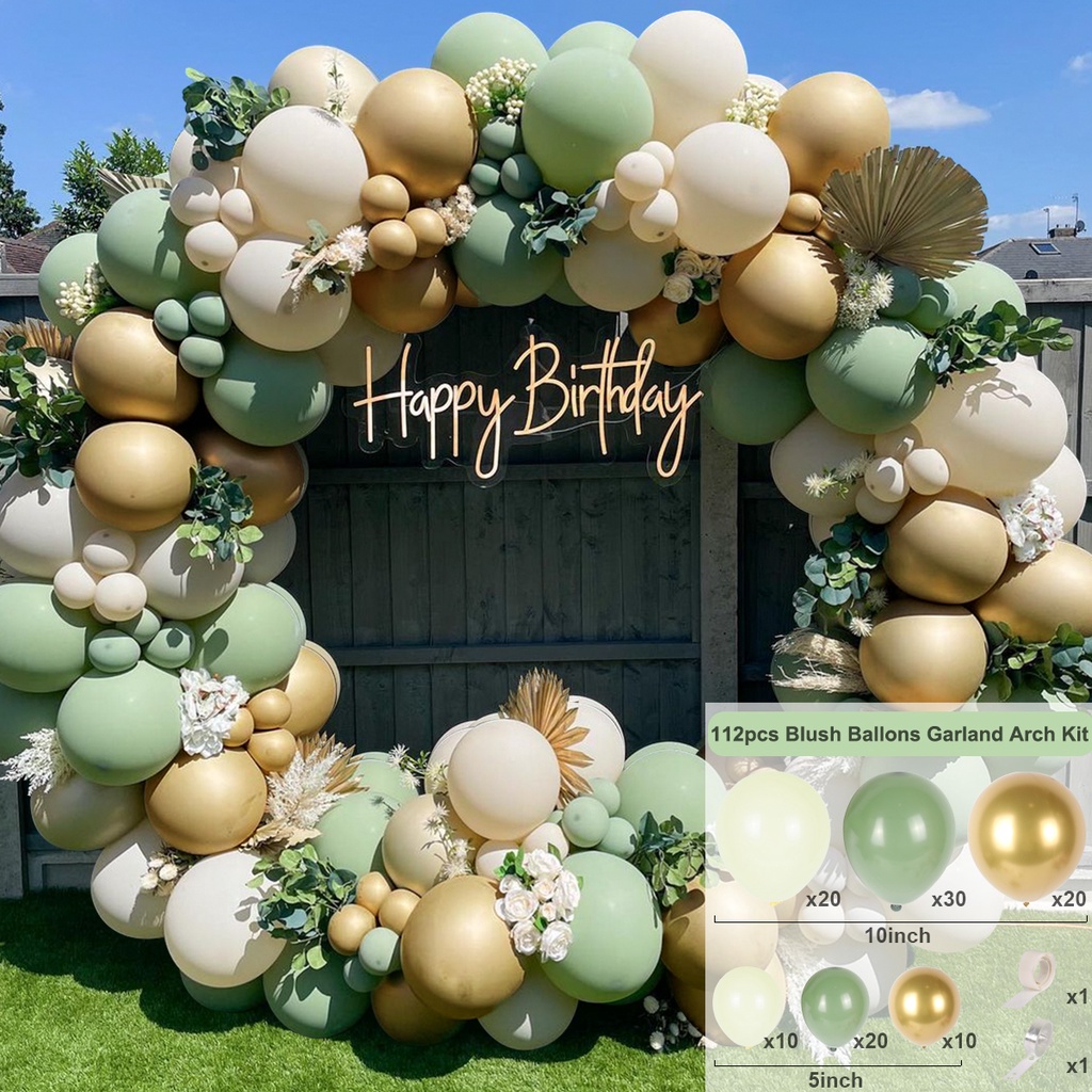 112pcs Avocado Green Balloons Garland Arch Retro Olive Green Balloon