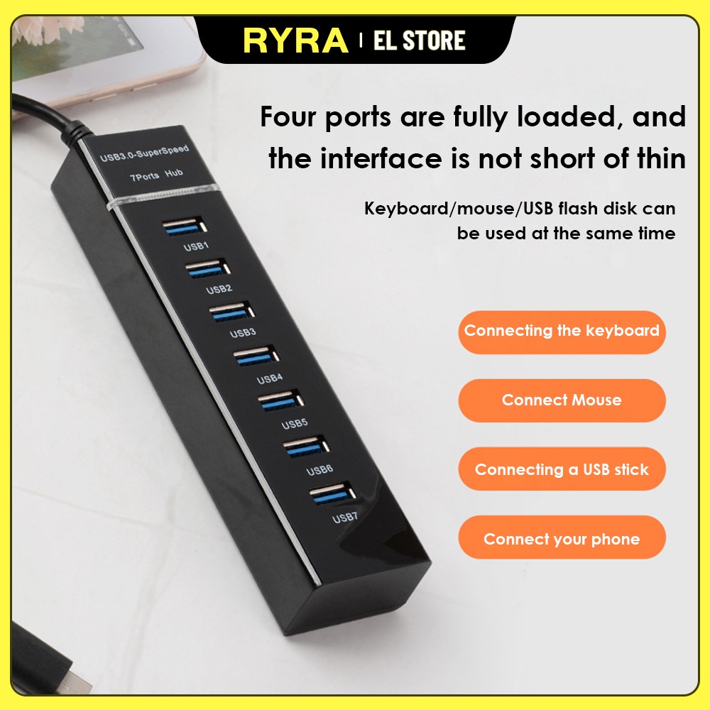 7 Port Hub Splitter USB 3.0 HUB High Speed USB Reader Multi-Interface ...