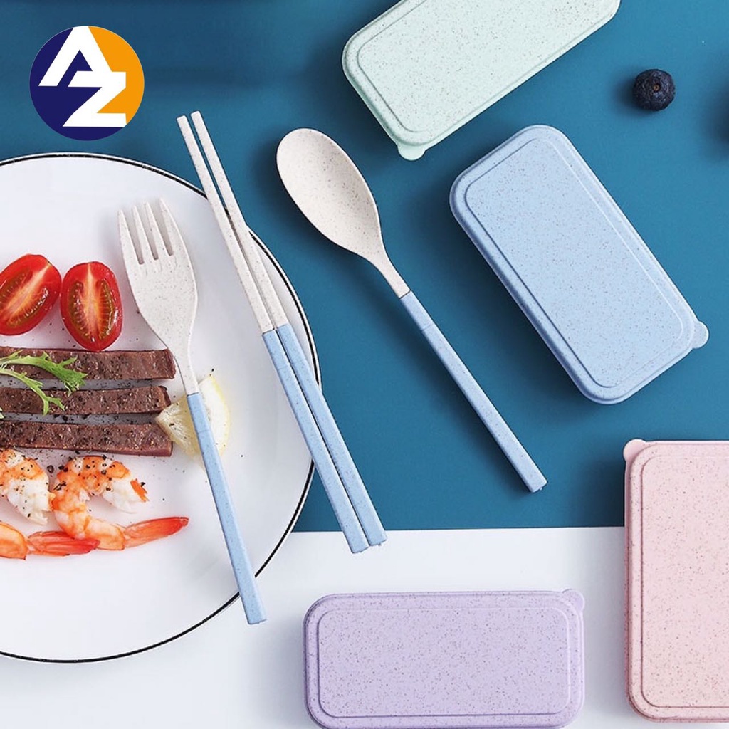 AZ Spoon and Fork Cutlery Set Portable Wheat Straw Reusable Spoon and