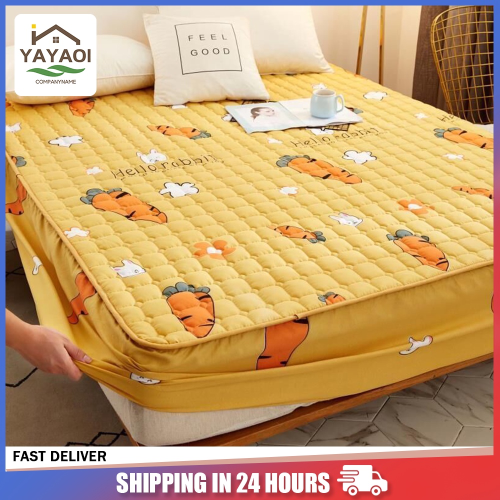 Quilted Cotton Mattress Protector Cover Fitted Bedsheet Flower Bedding