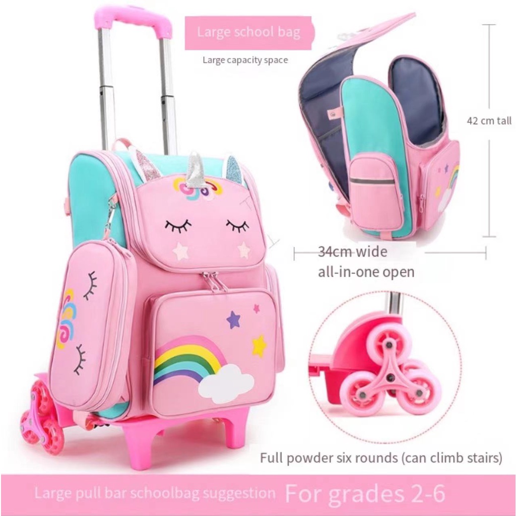 Ready stock 2 Beg Sekolah Roda Schoolbag Unicorn bag Trolley Bag 6